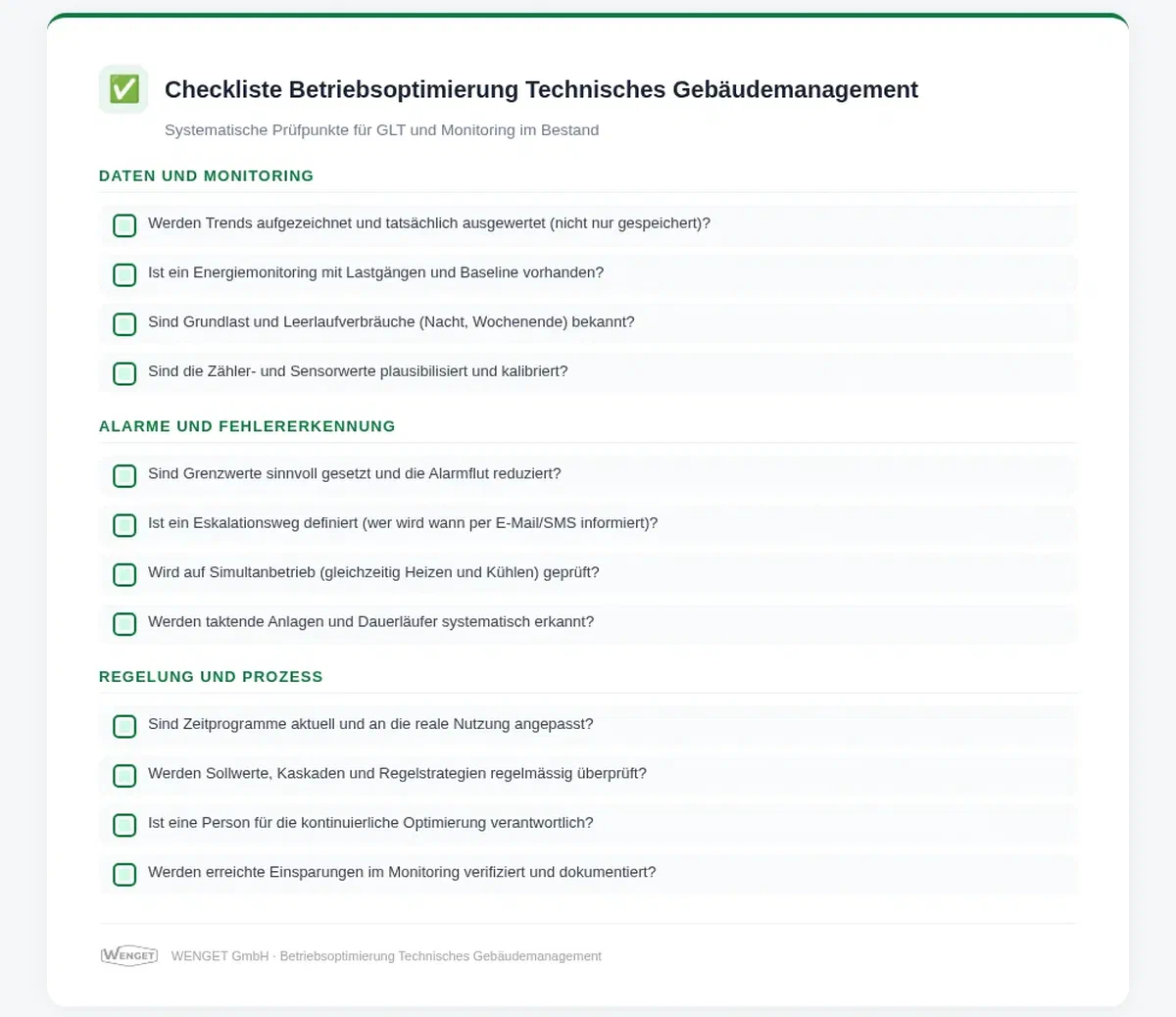 Checkliste Technisches Gebäudemanagement