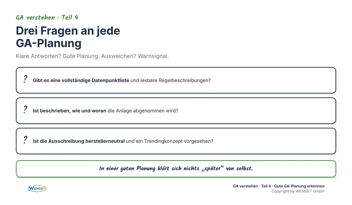Drei Fragen, mit denen Bauherren jede GA-Planung prüfen können
