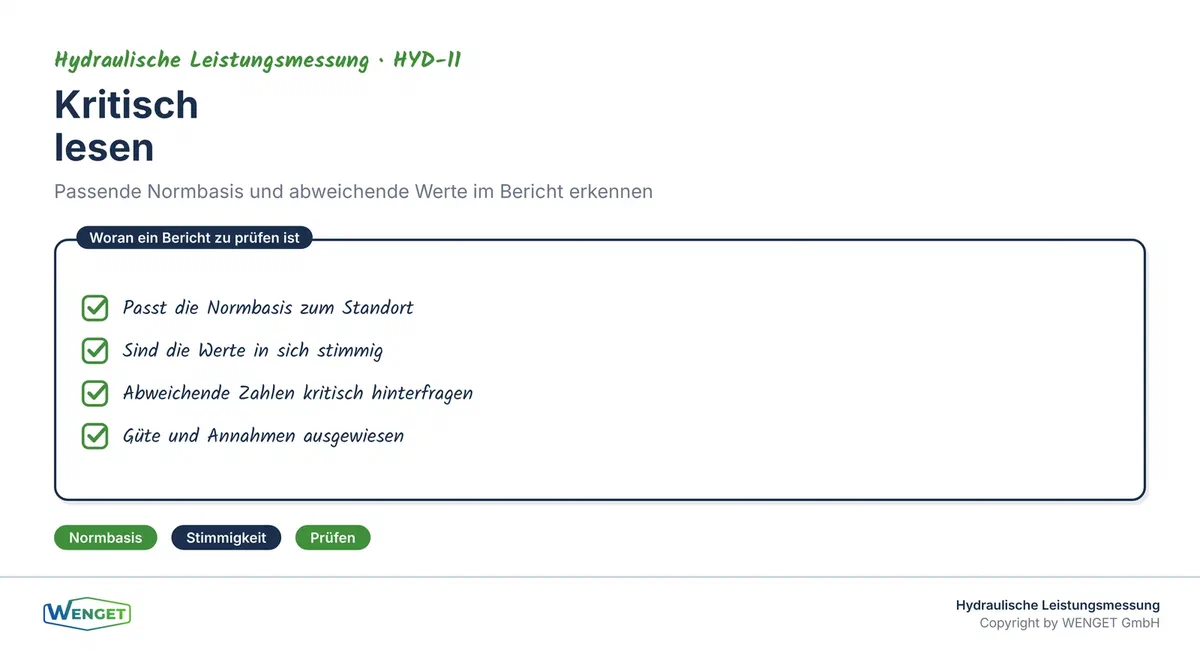 Kritisch lesen: passende Normbasis und abweichende Werte im Bericht erkennen