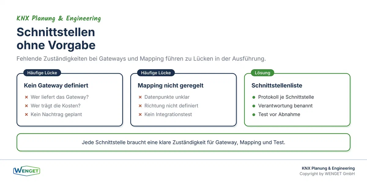 Typische Schnittstellenlücken in KNX-Ausschreibungen: wer ist für Gateway, Mapping und Test verantwortlich?
